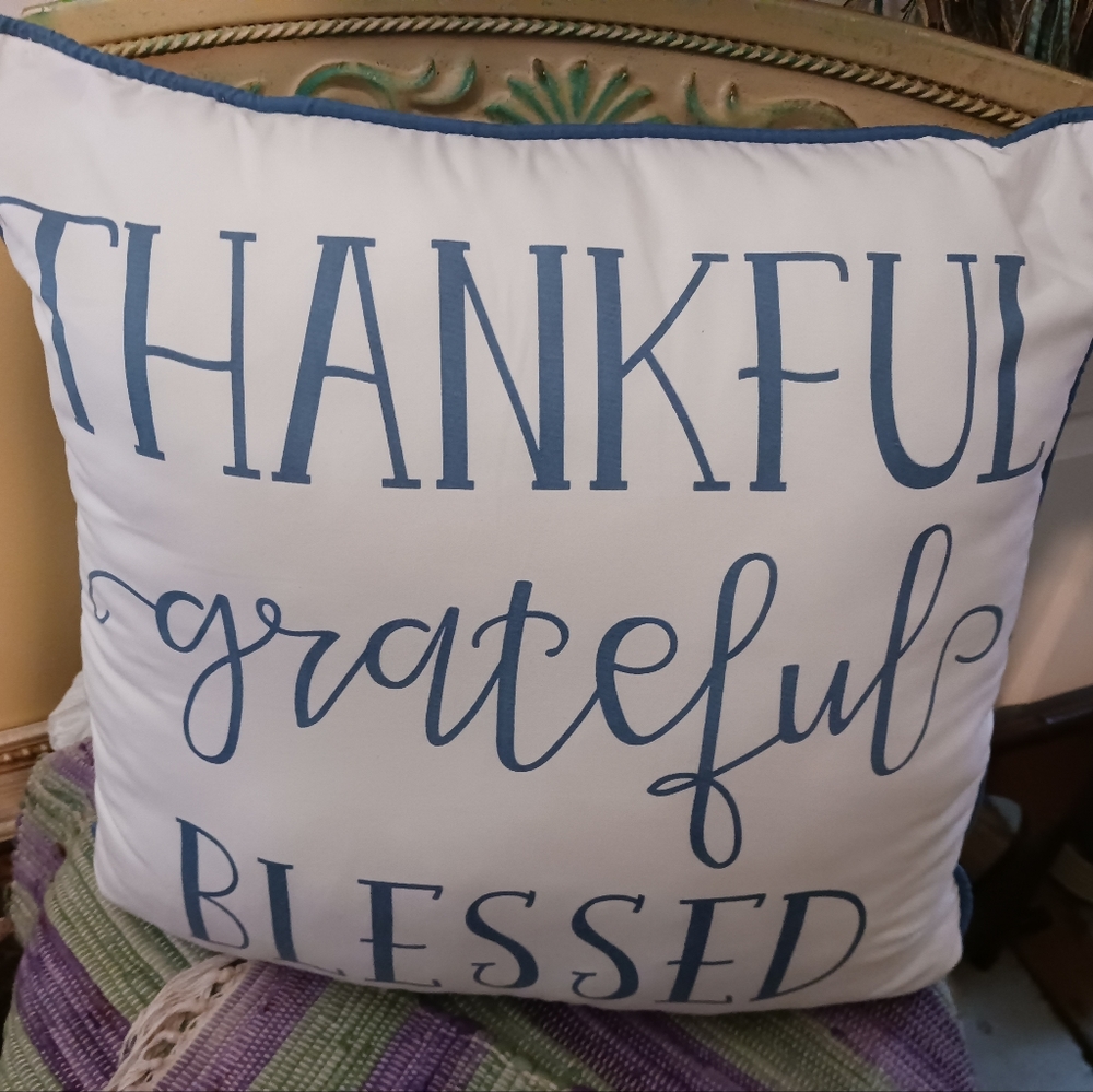 🎋NEW! Shabby Chic Farmhouse Thankful Grateful Blessed LARGE Accent Throw Pillow - Picture 2 of 4